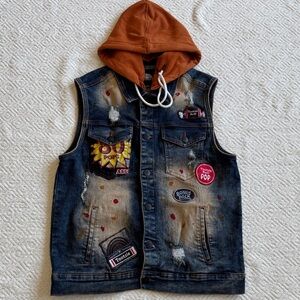 NWOT Rare Mens Southpole Tootsie Roll Pops Denim Removable Hooded Vest Sz S